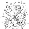 Новогодняя раскраска для детей. Снегурочка и зайцы