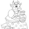 Детская раскраска для малышей. Корова с кувшином молока